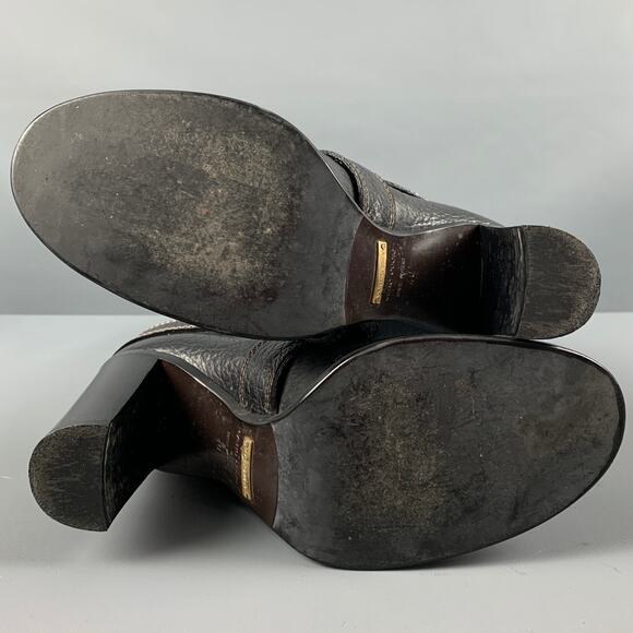 DOLCE & GABBANA Size 10 Black Leather Pebble Grain Ankle Strap Boots - Picture 6 of 7